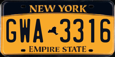 NY license plate GWA3316