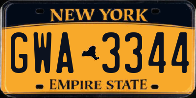 NY license plate GWA3344