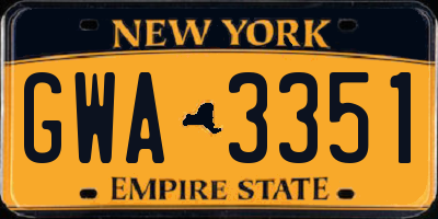 NY license plate GWA3351