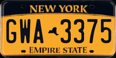 NY license plate GWA3375