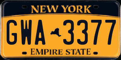 NY license plate GWA3377