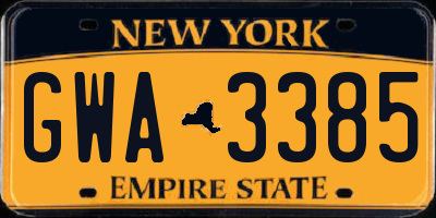 NY license plate GWA3385