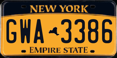 NY license plate GWA3386
