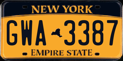 NY license plate GWA3387