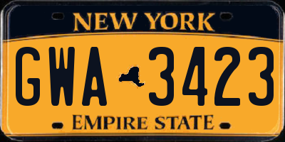 NY license plate GWA3423