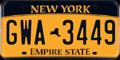 NY license plate GWA3449