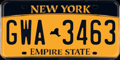NY license plate GWA3463