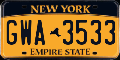 NY license plate GWA3533