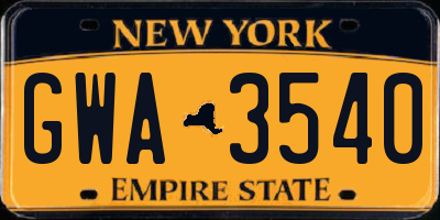 NY license plate GWA3540