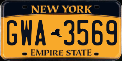 NY license plate GWA3569