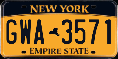 NY license plate GWA3571