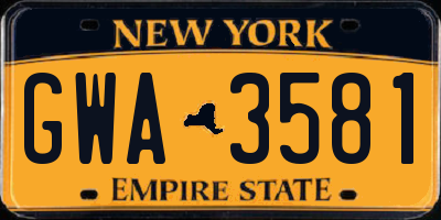 NY license plate GWA3581