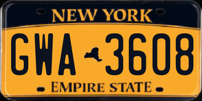 NY license plate GWA3608