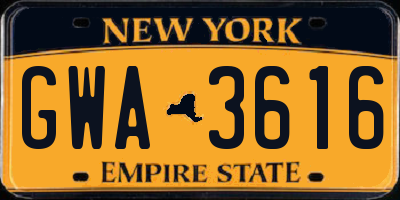 NY license plate GWA3616