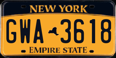 NY license plate GWA3618