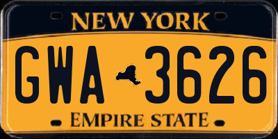 NY license plate GWA3626