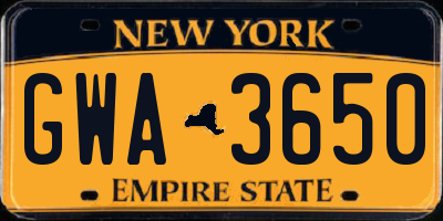 NY license plate GWA3650
