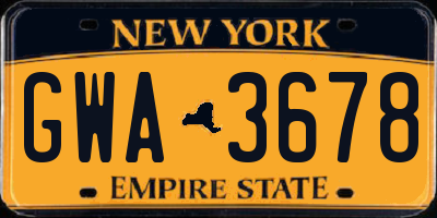 NY license plate GWA3678