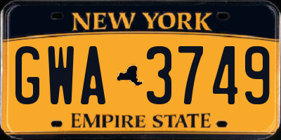 NY license plate GWA3749