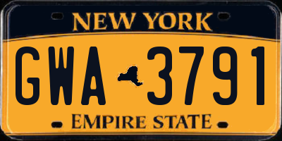 NY license plate GWA3791