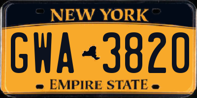 NY license plate GWA3820