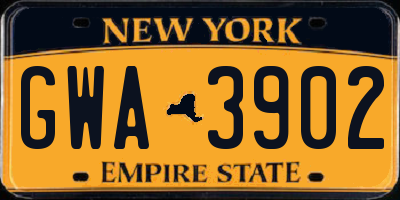 NY license plate GWA3902