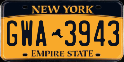 NY license plate GWA3943