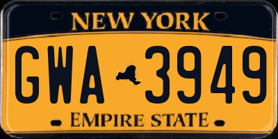 NY license plate GWA3949