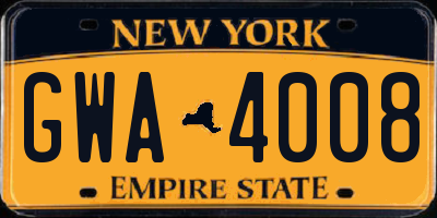 NY license plate GWA4008