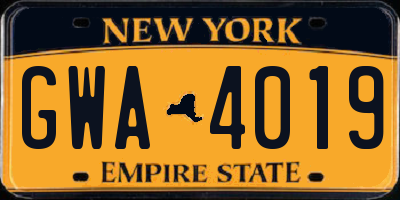 NY license plate GWA4019