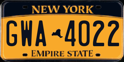 NY license plate GWA4022