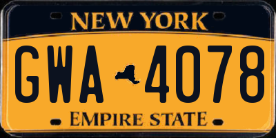 NY license plate GWA4078