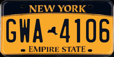 NY license plate GWA4106