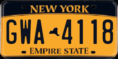 NY license plate GWA4118