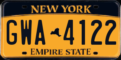 NY license plate GWA4122