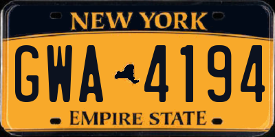 NY license plate GWA4194
