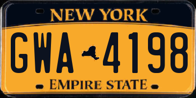 NY license plate GWA4198