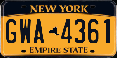 NY license plate GWA4361