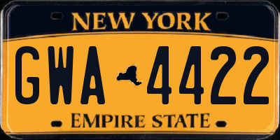 NY license plate GWA4422