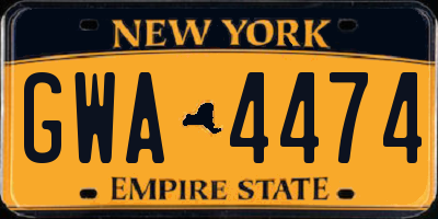 NY license plate GWA4474