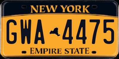 NY license plate GWA4475