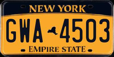 NY license plate GWA4503