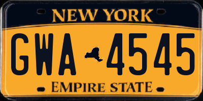 NY license plate GWA4545