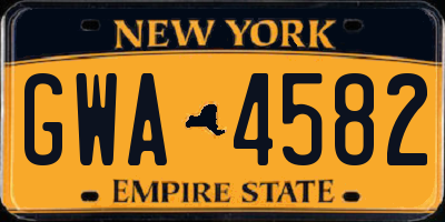 NY license plate GWA4582
