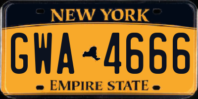 NY license plate GWA4666