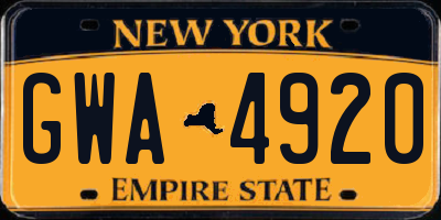 NY license plate GWA4920