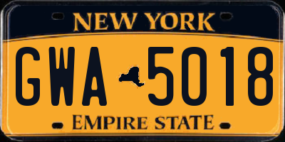 NY license plate GWA5018