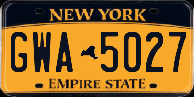 NY license plate GWA5027