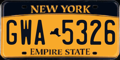 NY license plate GWA5326