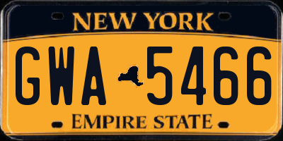 NY license plate GWA5466
